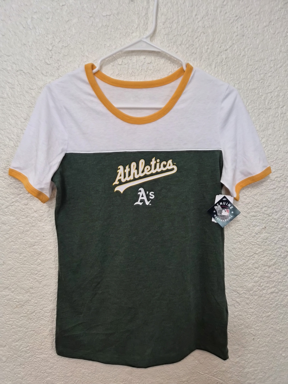 Genuine Merchandise Green, White & Yellow Athletics A's Short Sleeve Tee